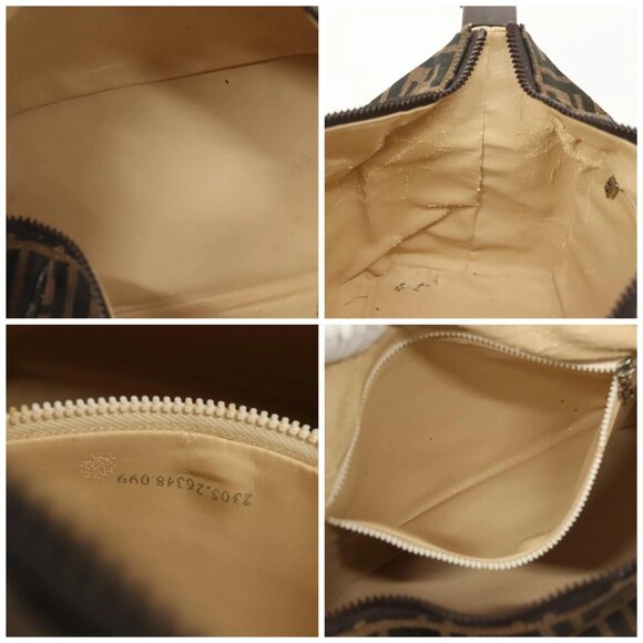 FENDI Zucca Canvas Vanity Pouch Black Brown Silver Auth bs29279 - Picture 15 of 16